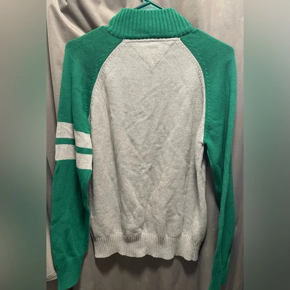 NEW NWT Tommy Hilfiger boys 14-16 Gray green white Long Zip Pullover Sweater XL
